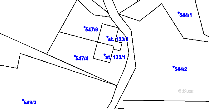 Parcela st. 133/1 v KÚ Malenovice, Katastrální mapa
