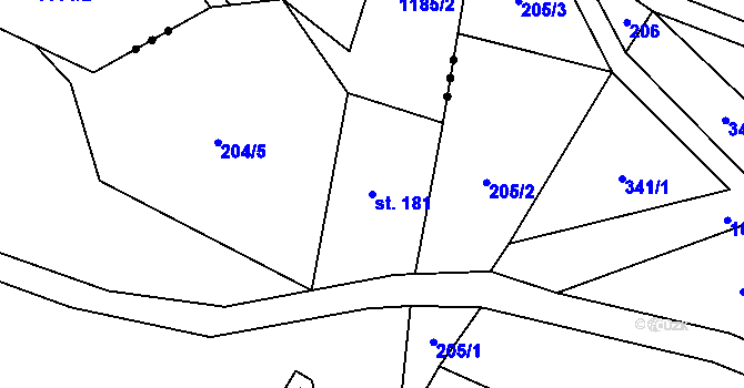 Parcela st. 181 v KÚ Malenovice, Katastrální mapa
