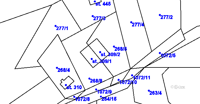 Parcela st. 309/2 v KÚ Malenovice, Katastrální mapa