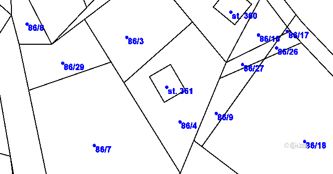 Parcela st. 361 v KÚ Malenovice, Katastrální mapa