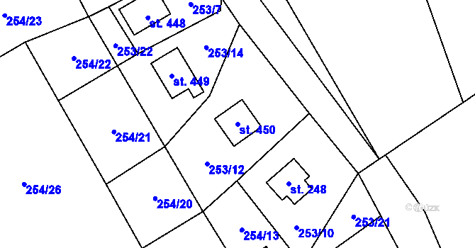 Parcela st. 450 v KÚ Malenovice, Katastrální mapa