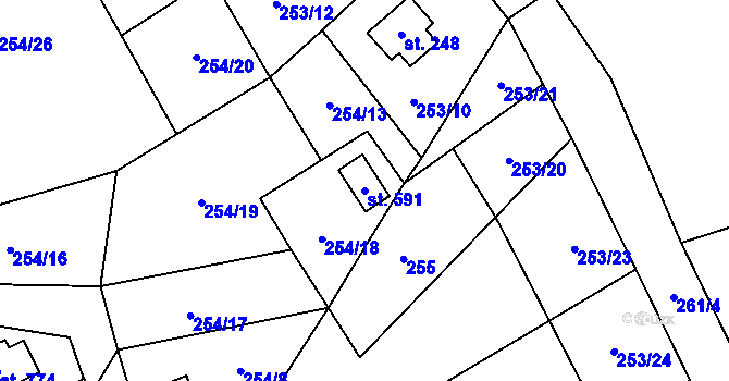 Parcela st. 591 v KÚ Malenovice, Katastrální mapa