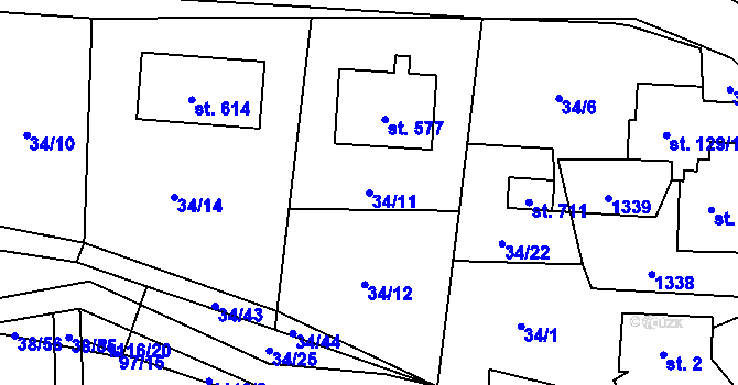Parcela st. 34/11 v KÚ Malenovice, Katastrální mapa