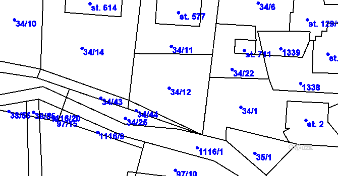 Parcela st. 34/12 v KÚ Malenovice, Katastrální mapa