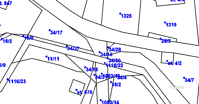 Parcela st. 34/15 v KÚ Malenovice, Katastrální mapa