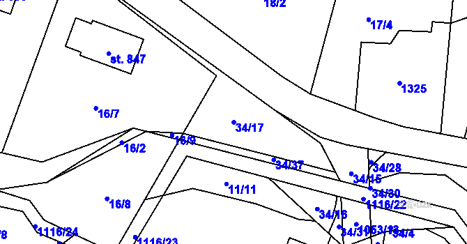 Parcela st. 34/17 v KÚ Malenovice, Katastrální mapa