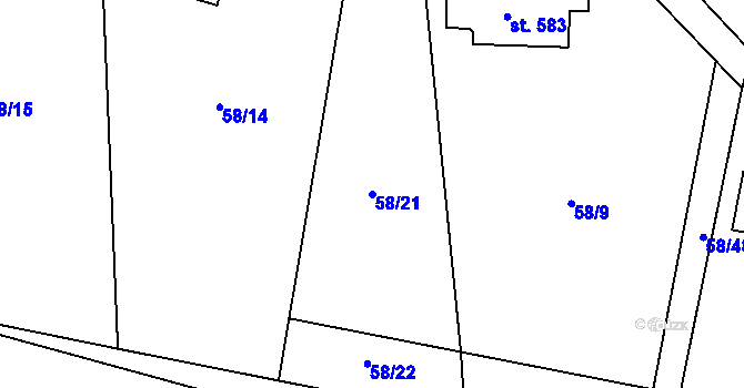 Parcela st. 58/21 v KÚ Malenovice, Katastrální mapa