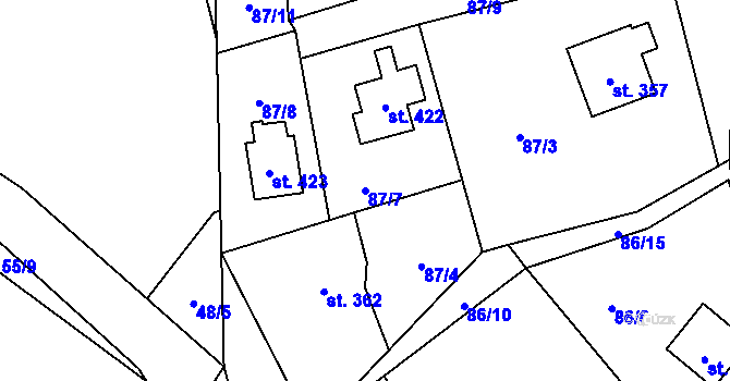 Parcela st. 87/7 v KÚ Malenovice, Katastrální mapa