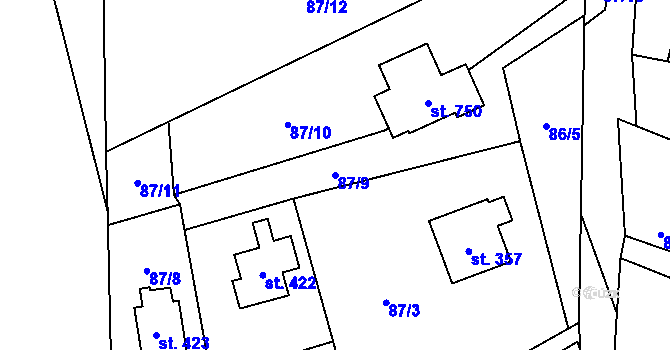 Parcela st. 87/9 v KÚ Malenovice, Katastrální mapa