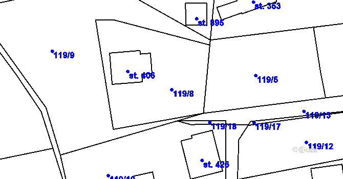 Parcela st. 119/8 v KÚ Malenovice, Katastrální mapa