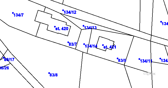Parcela st. 134/14 v KÚ Malenovice, Katastrální mapa