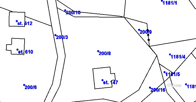 Parcela st. 200/8 v KÚ Malenovice, Katastrální mapa