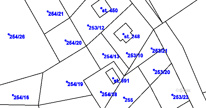 Parcela st. 254/13 v KÚ Malenovice, Katastrální mapa
