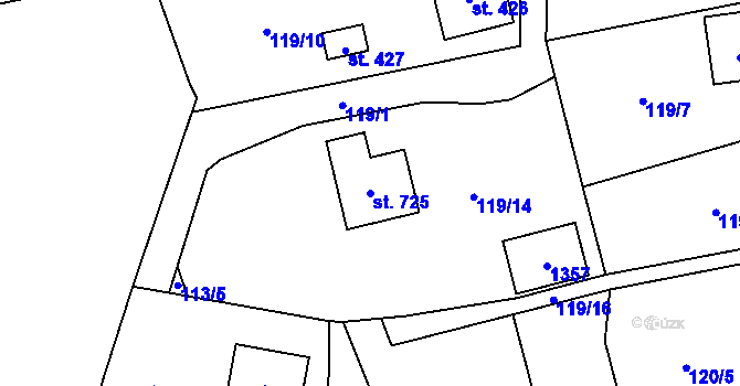 Parcela st. 725 v KÚ Malenovice, Katastrální mapa