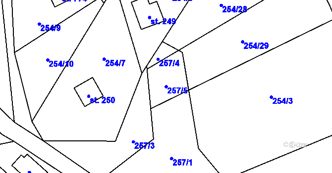 Parcela st. 257/5 v KÚ Malenovice, Katastrální mapa