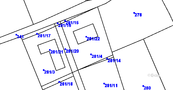 Parcela st. 281/4 v KÚ Dolní Vlkýš, Katastrální mapa