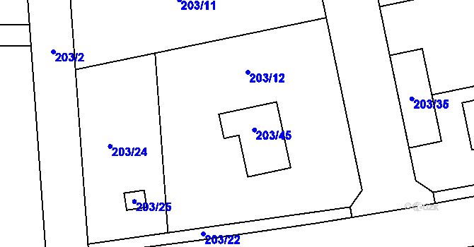 Parcela st. 203/12 v KÚ Dolní Vlkýš, Katastrální mapa