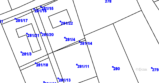 Parcela st. 281/14 v KÚ Dolní Vlkýš, Katastrální mapa