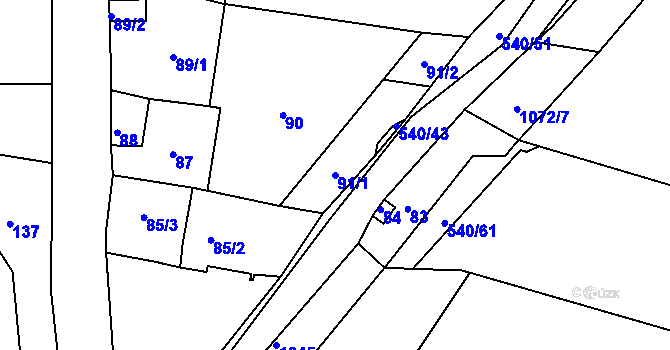 Parcela st. 91/1 v KÚ Malesice, Katastrální mapa