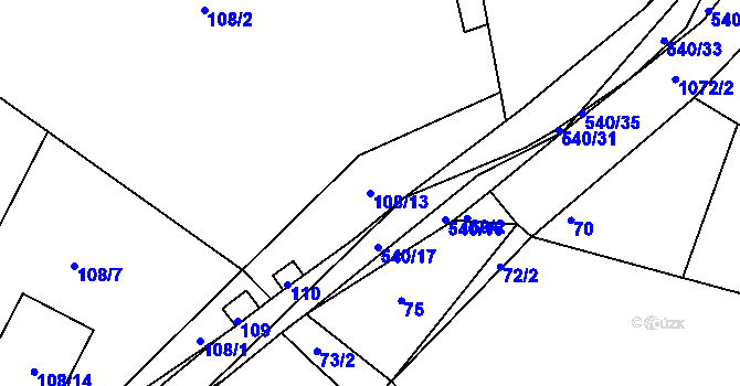 Parcela st. 108/13 v KÚ Malesice, Katastrální mapa