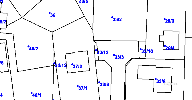 Parcela st. 33/12 v KÚ Malesice, Katastrální mapa