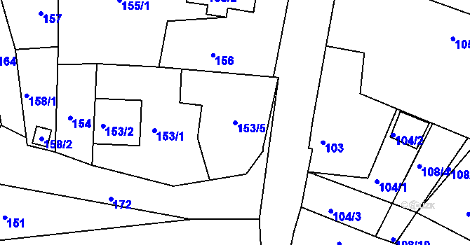 Parcela st. 153/5 v KÚ Malesice, Katastrální mapa