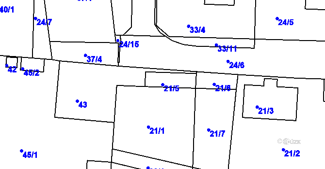 Parcela st. 21/5 v KÚ Malesice, Katastrální mapa