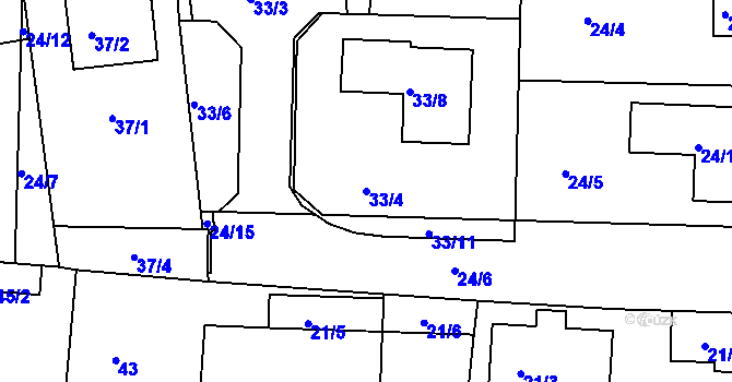Parcela st. 33/4 v KÚ Malesice, Katastrální mapa