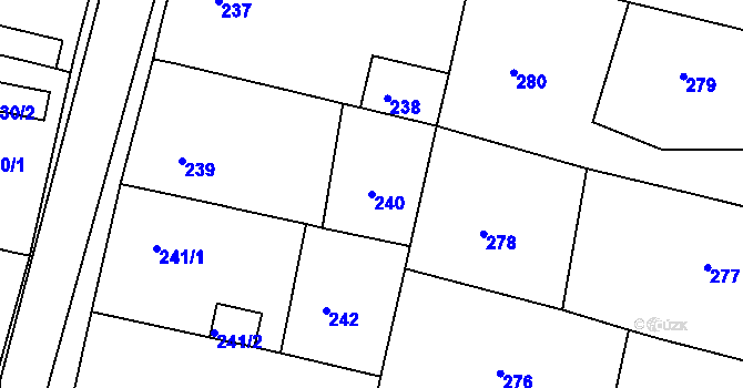 Parcela st. 240 v KÚ Malesice, Katastrální mapa