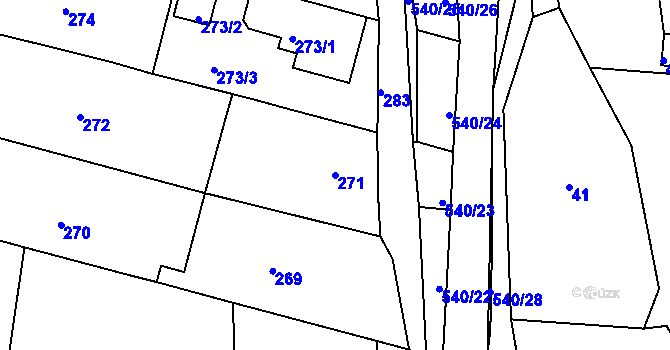 Parcela st. 271 v KÚ Malesice, Katastrální mapa