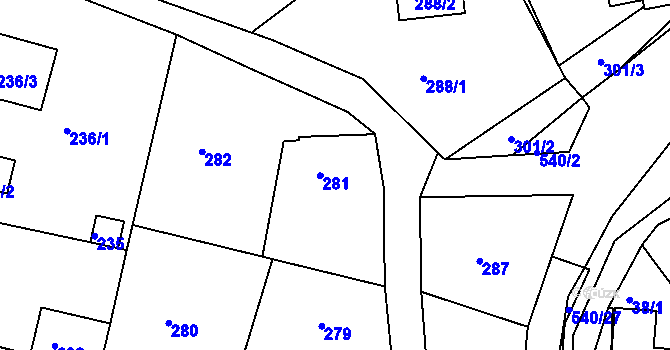 Parcela st. 281 v KÚ Malesice, Katastrální mapa