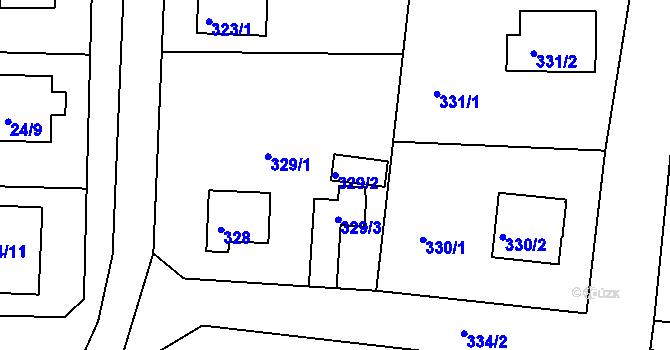 Parcela st. 329/2 v KÚ Malesice, Katastrální mapa