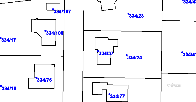 Parcela st. 334/37 v KÚ Malesice, Katastrální mapa