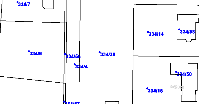 Parcela st. 334/38 v KÚ Malesice, Katastrální mapa