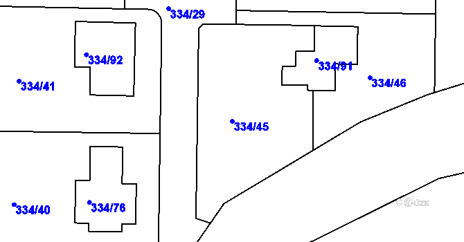 Parcela st. 334/45 v KÚ Malesice, Katastrální mapa