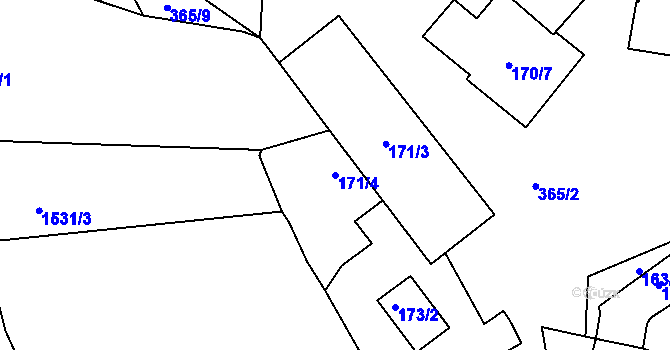 Parcela st. 171/4 v KÚ Malesice, Katastrální mapa