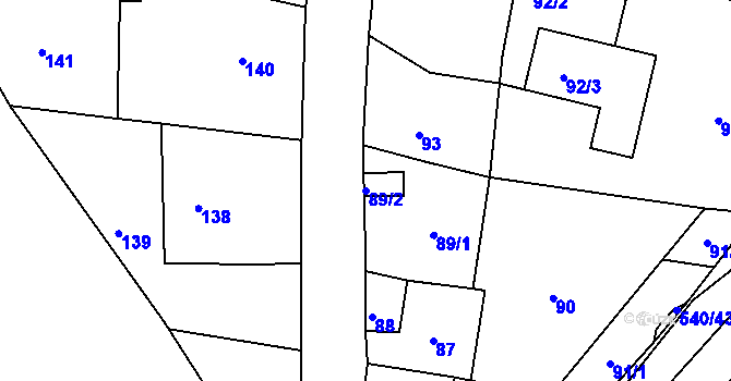 Parcela st. 89/2 v KÚ Malesice, Katastrální mapa