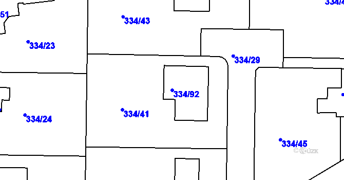 Parcela st. 334/92 v KÚ Malesice, Katastrální mapa