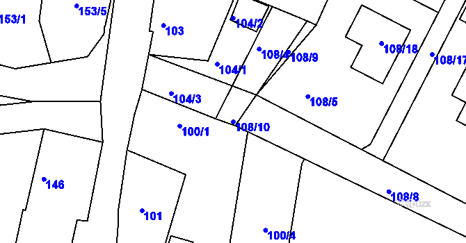 Parcela st. 108/10 v KÚ Malesice, Katastrální mapa