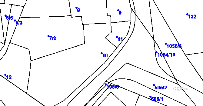 Parcela st. 10 v KÚ Malešov, Katastrální mapa
