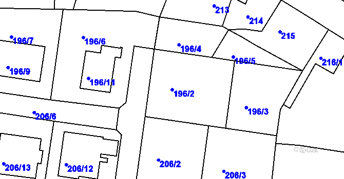 Parcela st. 196/2 v KÚ Malešov, Katastrální mapa
