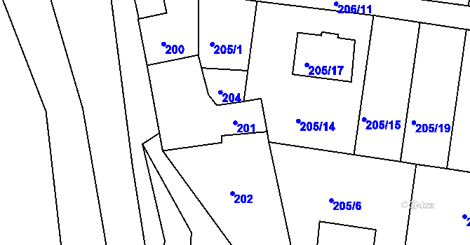 Parcela st. 201 v KÚ Malešov, Katastrální mapa