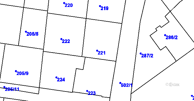 Parcela st. 221 v KÚ Malešov, Katastrální mapa