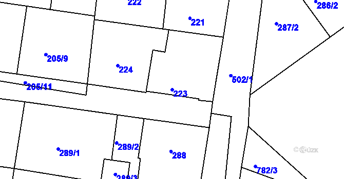 Parcela st. 223 v KÚ Malešov, Katastrální mapa
