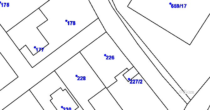 Parcela st. 226 v KÚ Malešov, Katastrální mapa