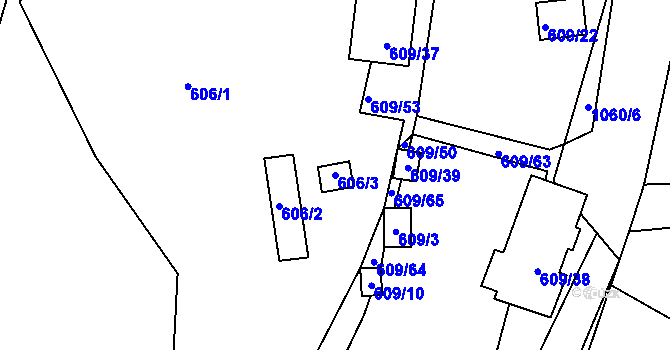 Parcela st. 606/3 v KÚ Malešov, Katastrální mapa