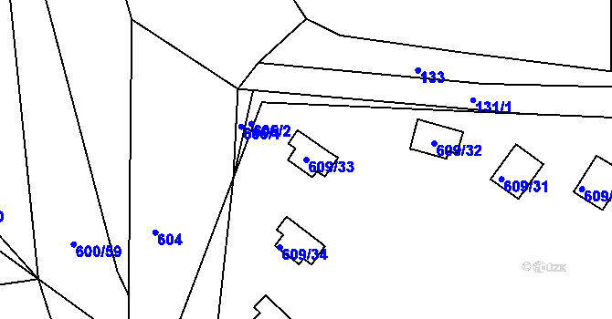 Parcela st. 609/33 v KÚ Malešov, Katastrální mapa