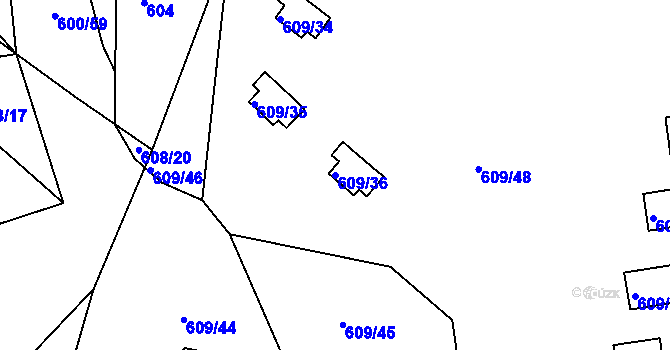 Parcela st. 609/36 v KÚ Malešov, Katastrální mapa