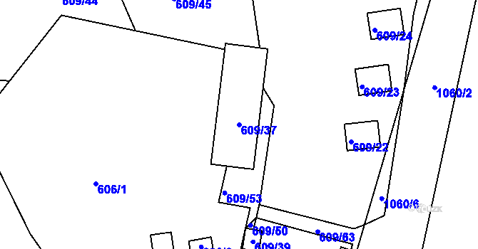 Parcela st. 609/37 v KÚ Malešov, Katastrální mapa