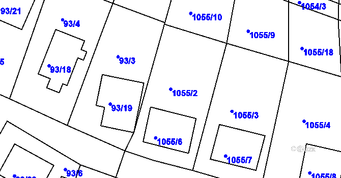 Parcela st. 1055/2 v KÚ Malešov, Katastrální mapa